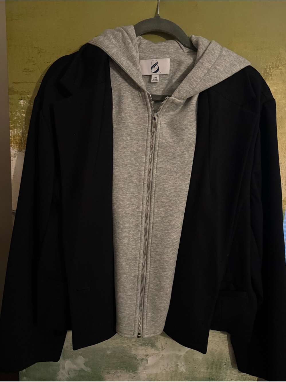 XXL Loft’s Lou & Grey Black Blazer Jacket with Gray Hooded Zip-Up Layer